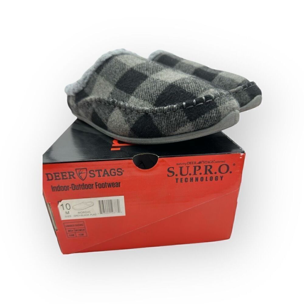 NWT Deer Stags Unisex Plaid Supro Nordic Slipper Gray Black Size 9m